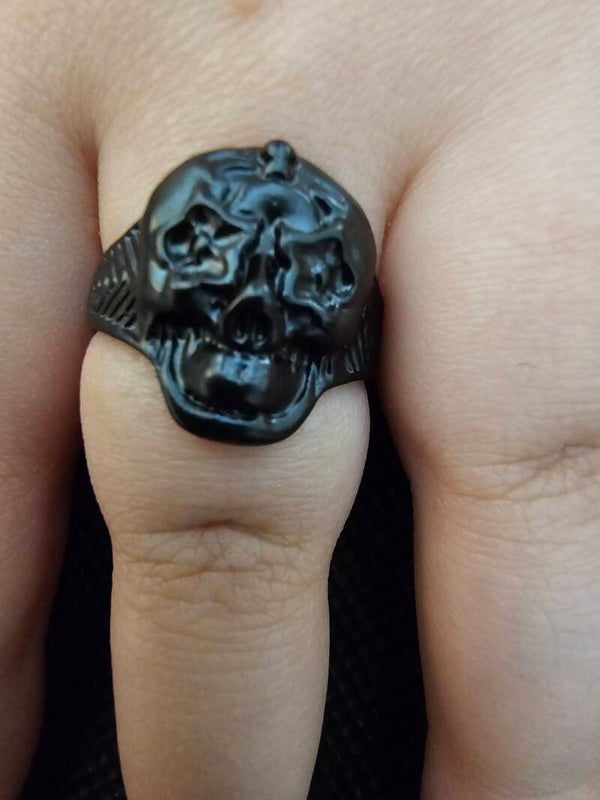 Unisex Midnight Black Skull Signet Ring