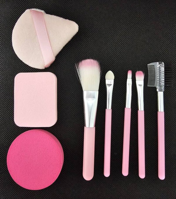 8-Piece Essential Makeup Brush & Powder Puff Set