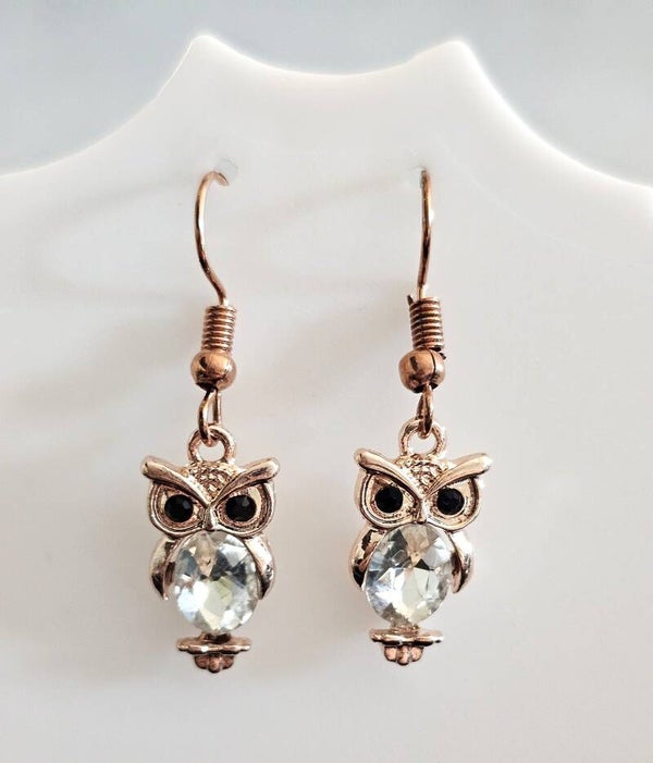 Handmade Sparkling Owl Drop Earrings