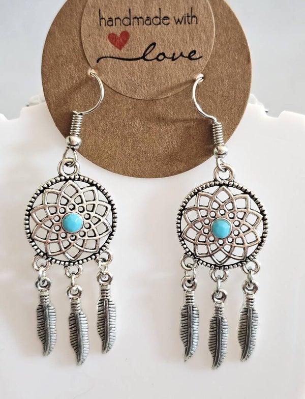Handmade Dreamcatcher Feather Drop Earrings
