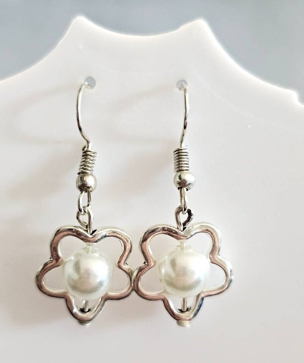 Handmade Silver-Tone Flower Outline Drop Earrings