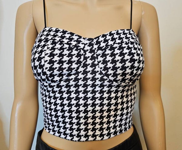Women's Houndstooth Corset Cami Crop Top