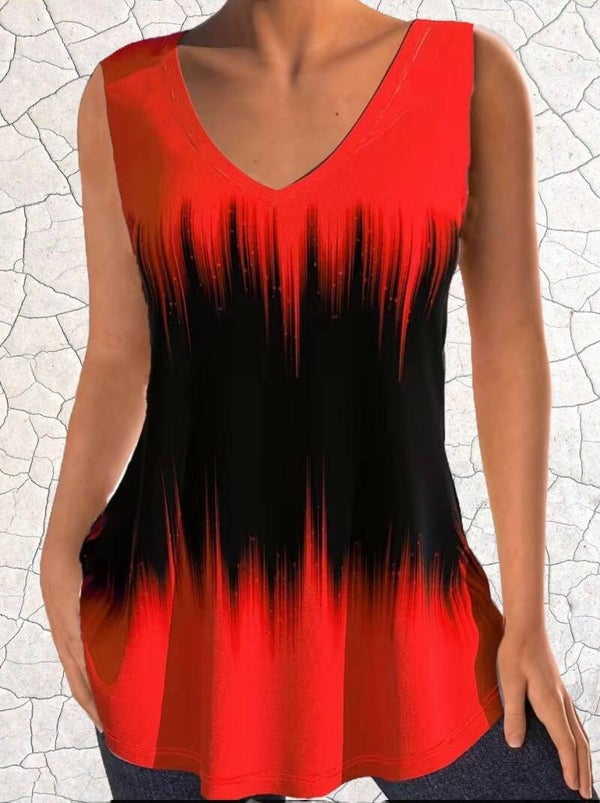 Women's Plus Size Top, Color-block Print V Neck