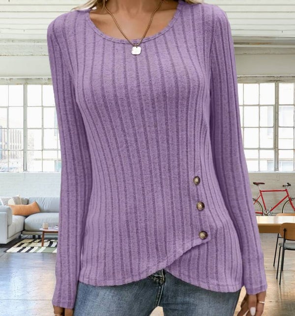 Women's Ribbed Button Decor Sweater