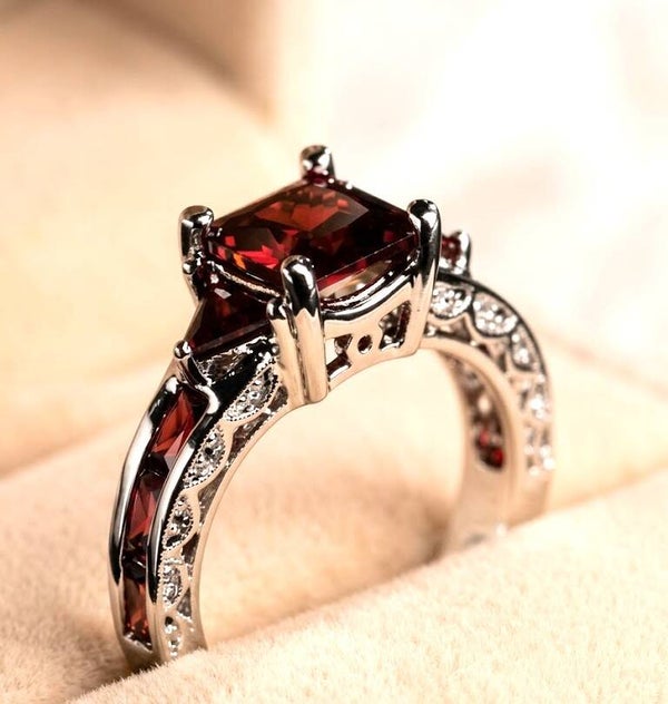 Vintage-Inspired Princess-Cut Garnet-Tone Ring
