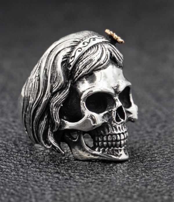 Unisex Vintage "Lady Skull" Floral Statement Ring