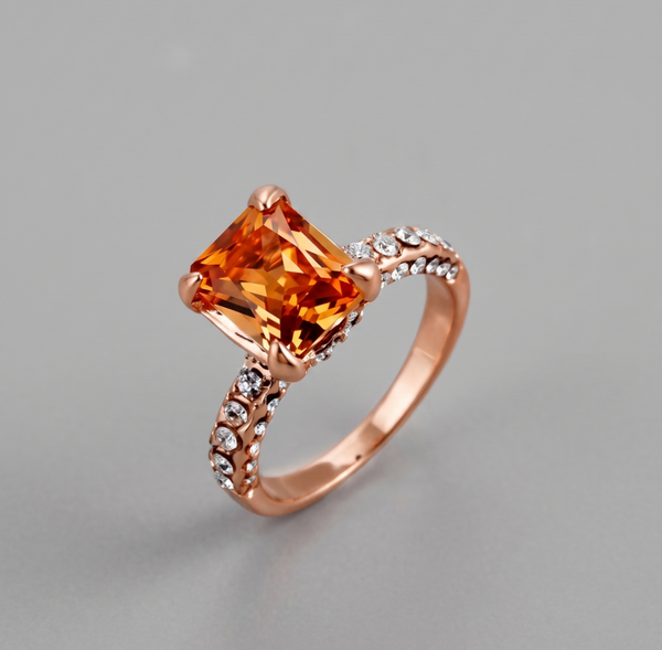 Elegant Radiant-Cut Solitaire Ring with Rose Gold-Tone Band