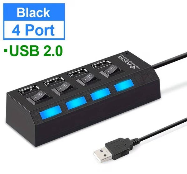 4-Port USB 2.0 High-Speed Hub with Individual Power Switches