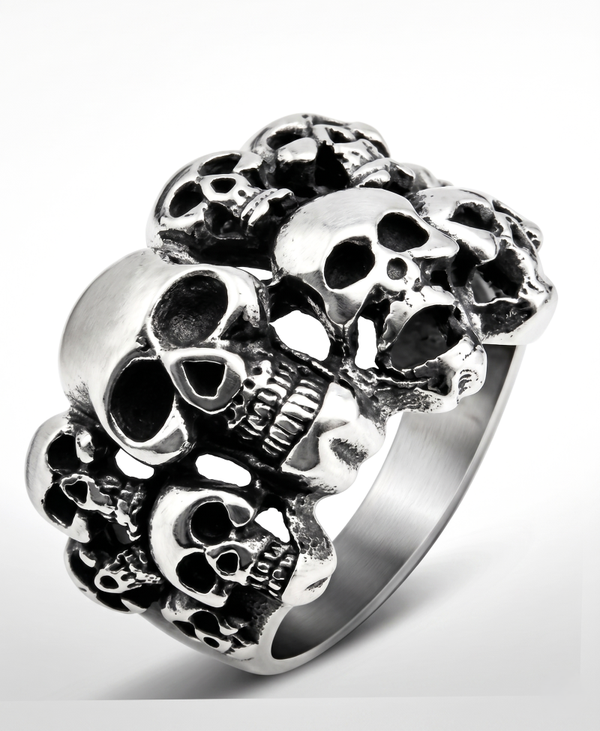 Unisex Stainless Steel Multi-Skull Band Ring