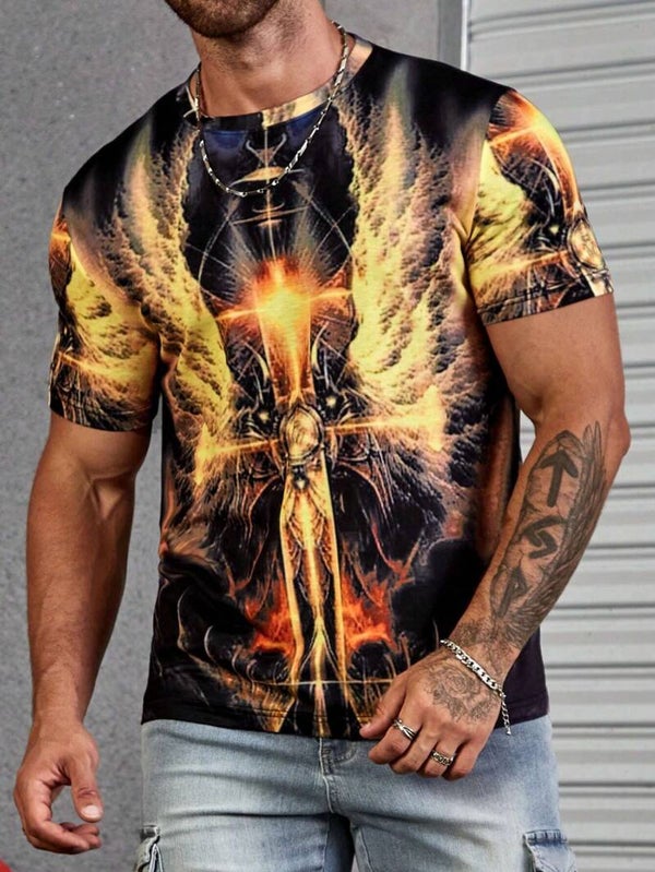 Men's Cross 3d Pattern Print T-Shirt