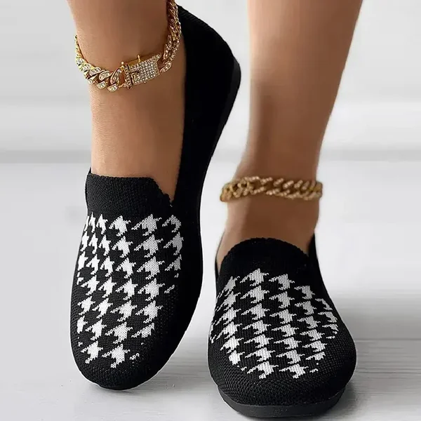 Women's Black Casual Patchwork Round Comfortable Flats Shoes