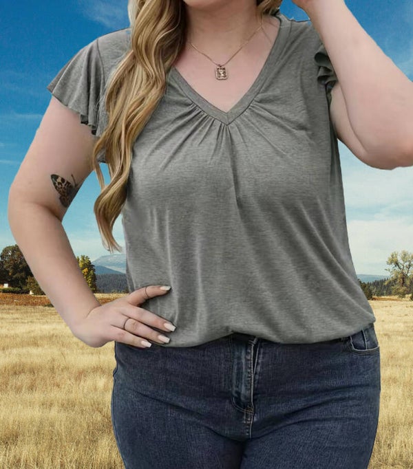 Women's Plus Solid V Neck Tee