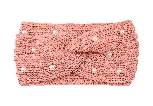 Women's Pearl-Embellished Knit Crisscross Headband
