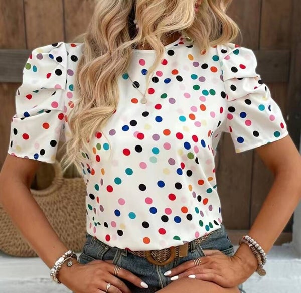 Women's Tie Back Polka Blouse