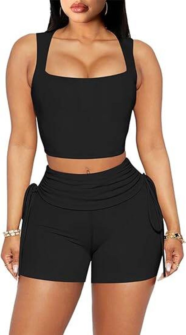 Women's Square Neck Crop & Short Co-Ord Set