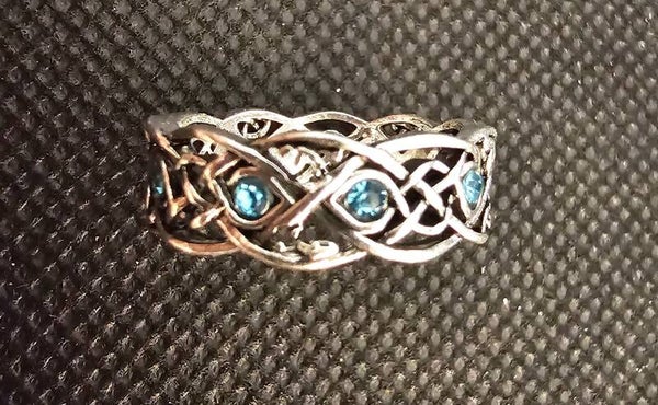 Unisex Celtic Wolf & Blue Crystal Band