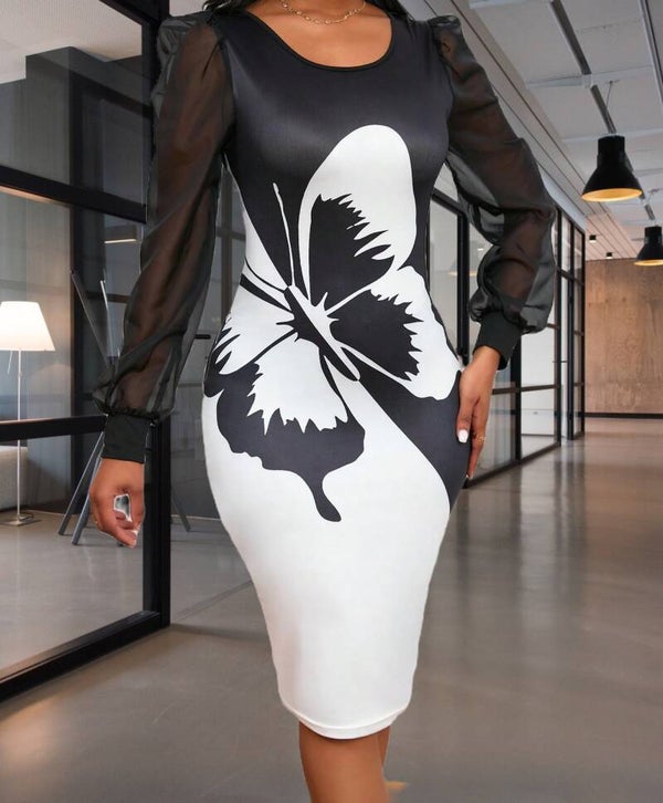Women's Elegant Butterfly Print Dress