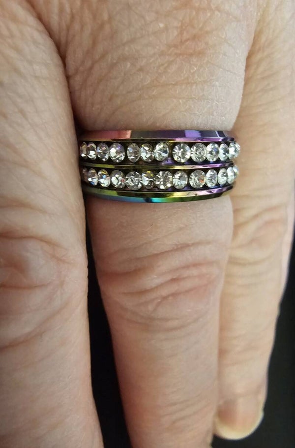 Unisex Rainbow "Oil Slick" Double-Row Crystal Band