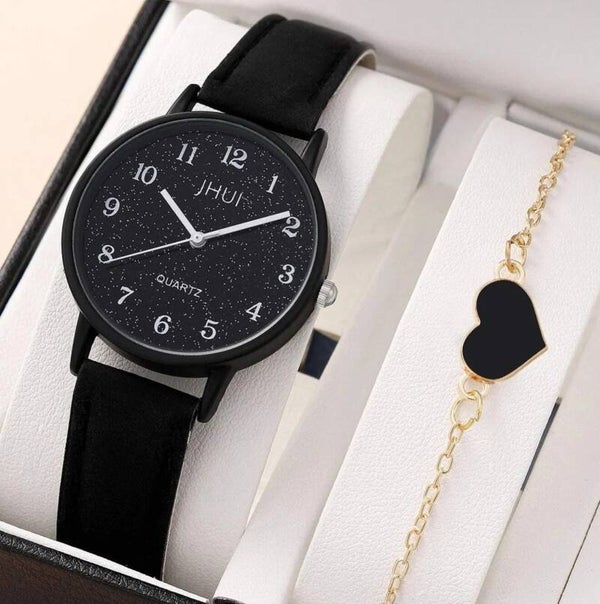 Women’s Starry Sky Quartz Watch & Heart Bracelet Set