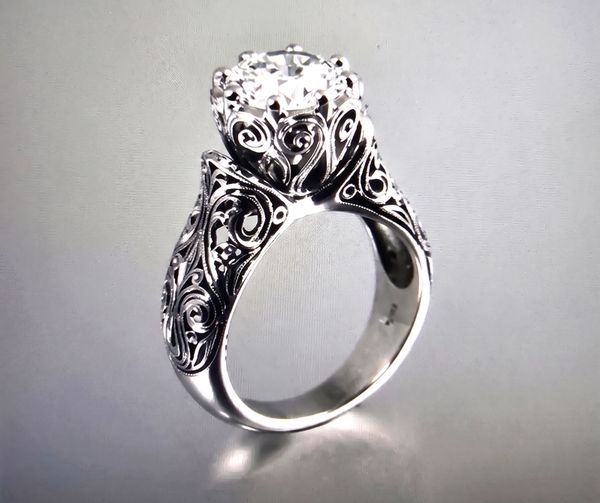 Vintage Filigree Solitaire Statement Ring