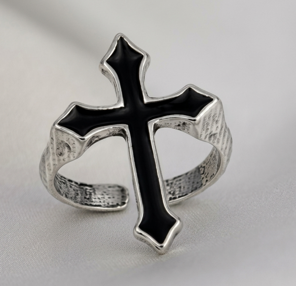 Unisex Gothic Black Cross Statement Ring