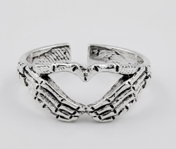 Unisex Gothic Skeleton Heart Hands Ring