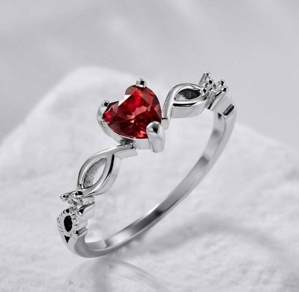 Dainty Heart-Cut Solitaire Ring with Infinity Band