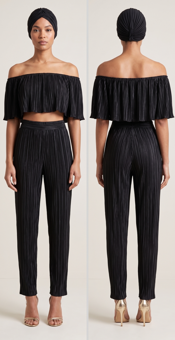 Women's Off-The-Shoulder Pleated Top & Pants Set