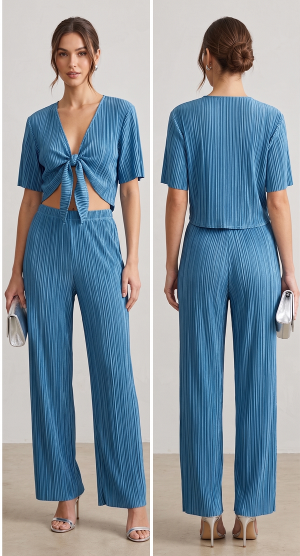 Women's Breezy Pleated Short-Sleeve 2-Piece Set