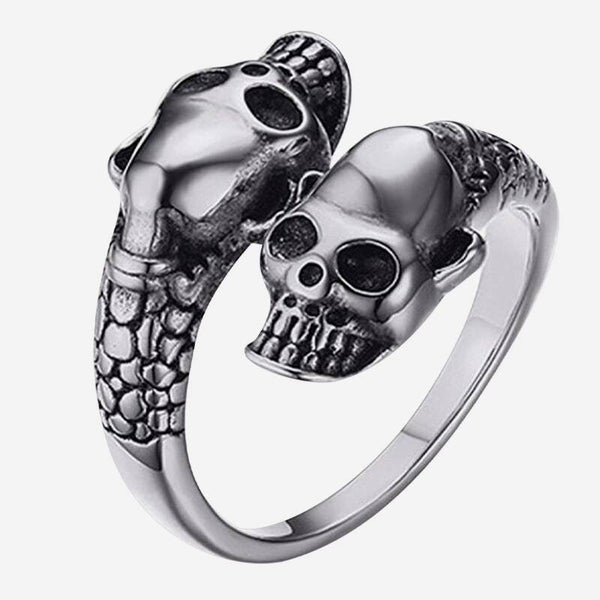 Unisex Dual-Skull Wrap Statement Ring