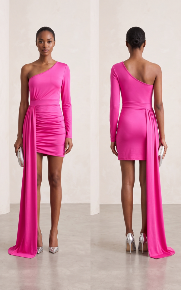 Women's One-Shoulder Ruched Mini Dress with Drape