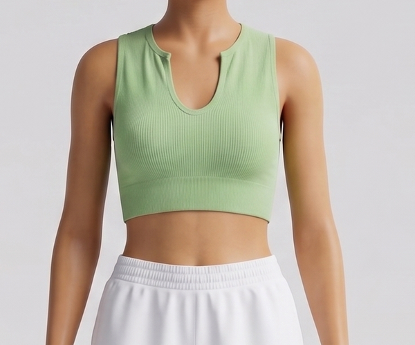 Rib-Knit Notch Neck Sleeveless Crop Top