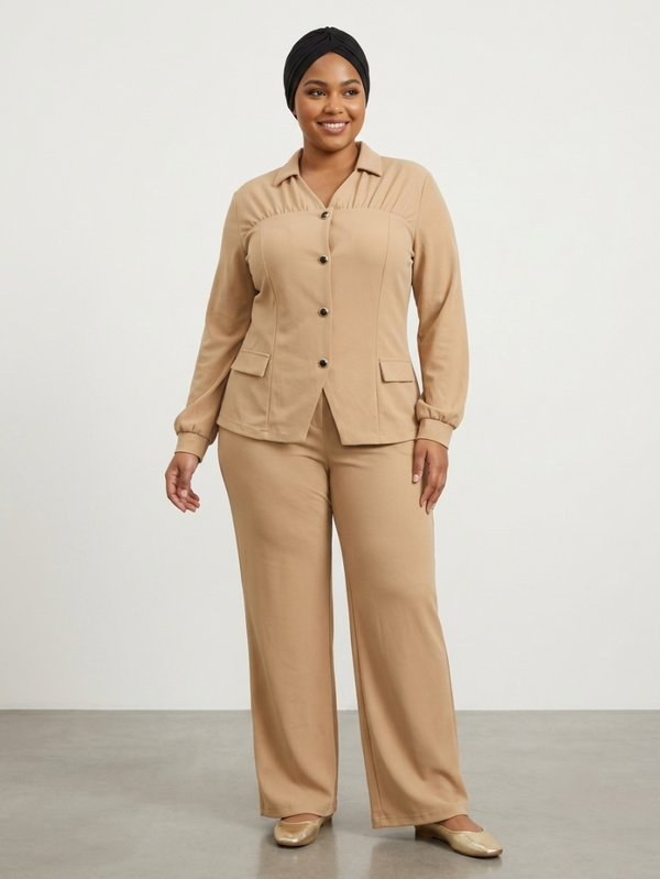 Women's 2-Piece Long Sleeve Sheer Mesh Top and Pocket Pants Set