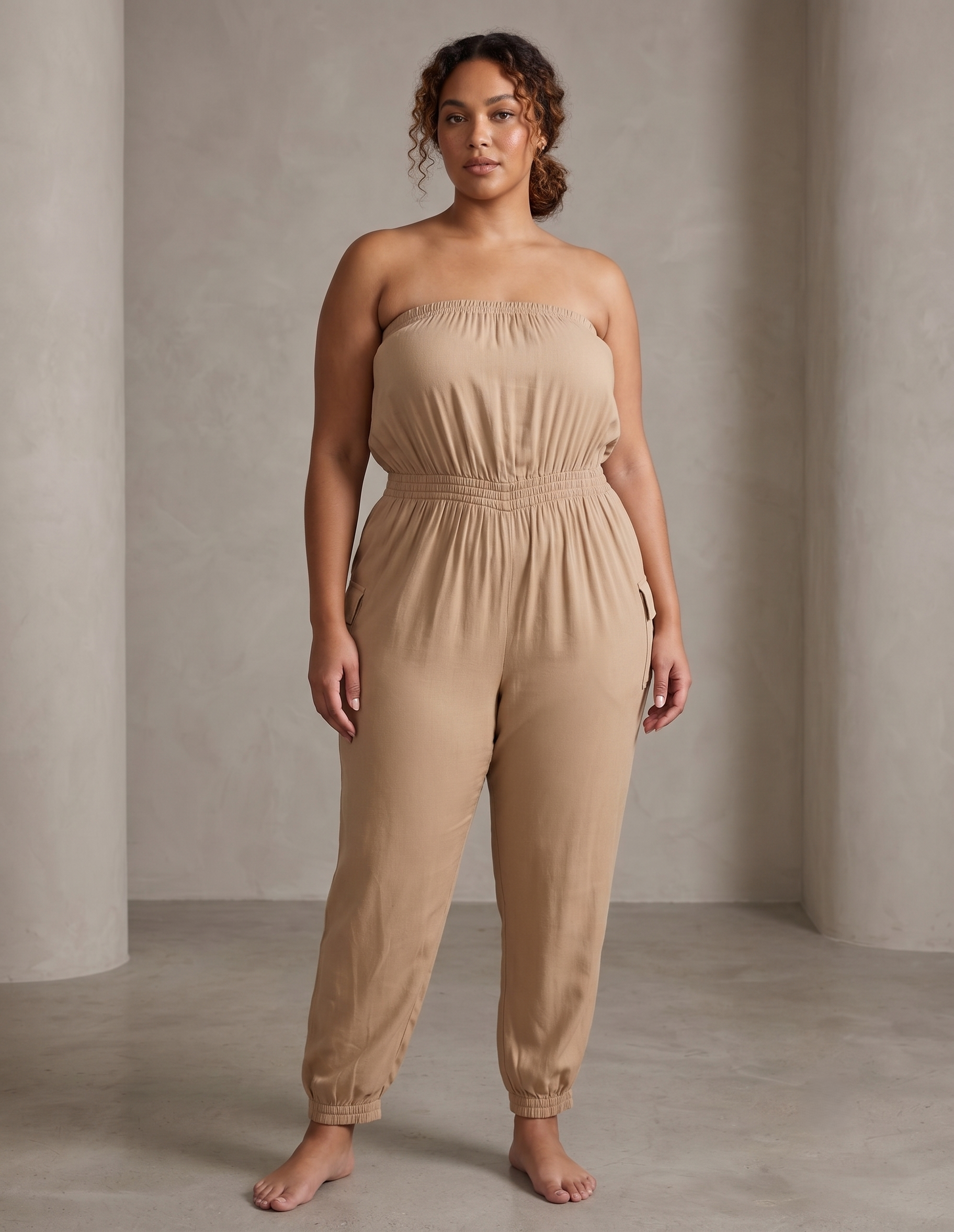 Plus Size Strapless Cargo Jogger Jumpsuit
