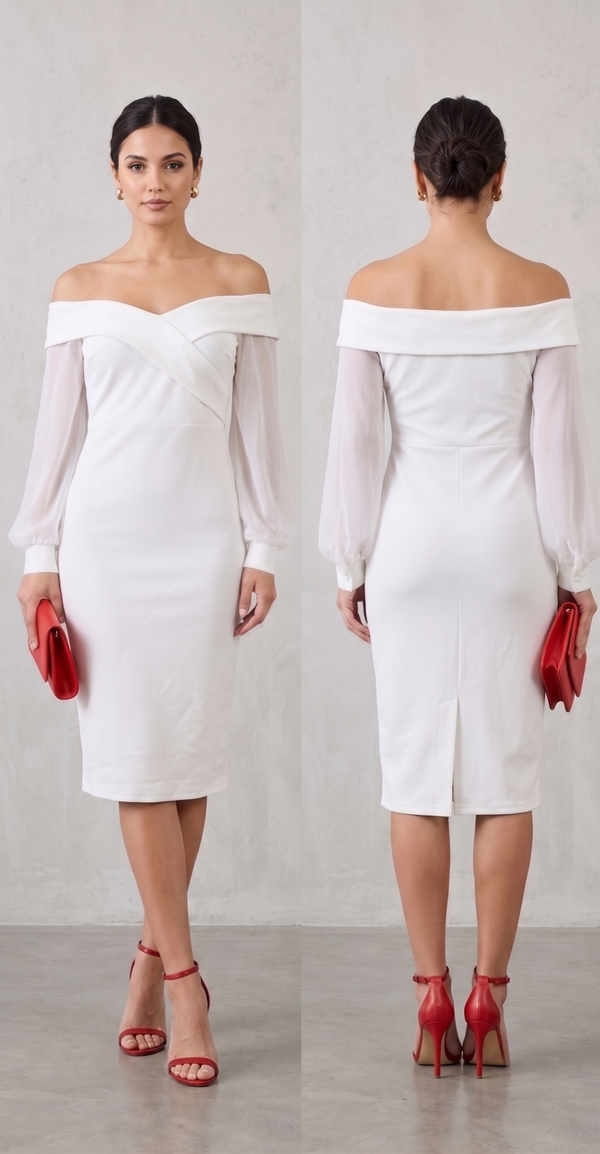 Women's Off-the-Shoulder Sheer Sleeve Midi Dress