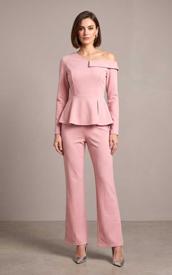 Women's Asymmetric One-Shoulder Peplum Top & Pants Set