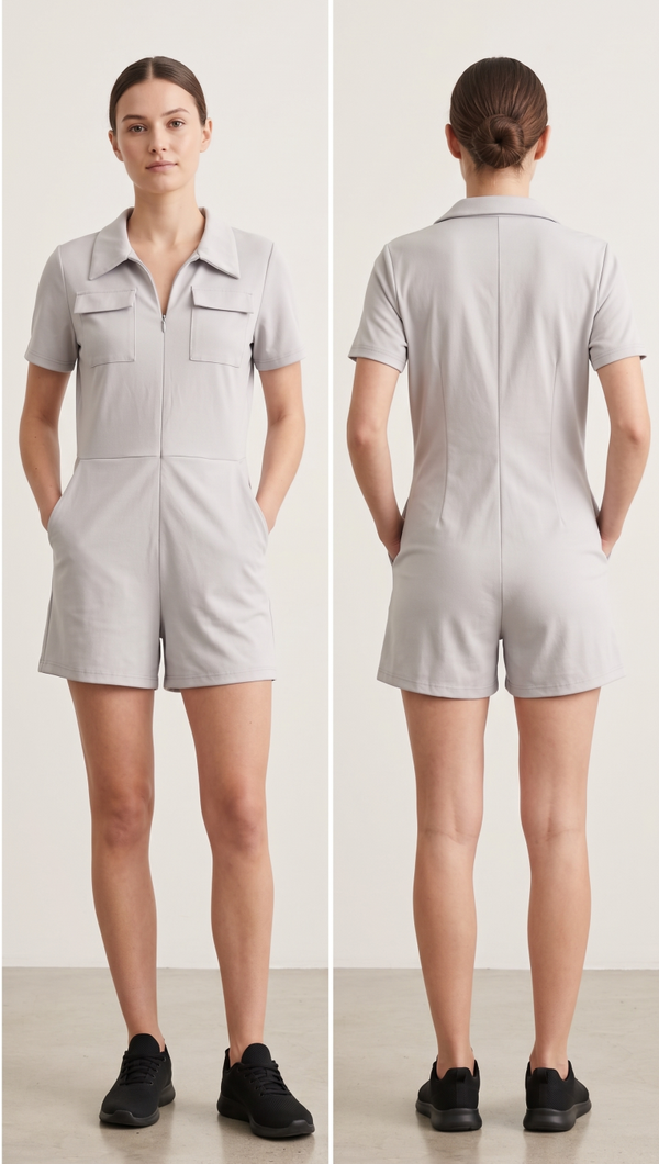 Women's Collared Zip-Front Utility Romper