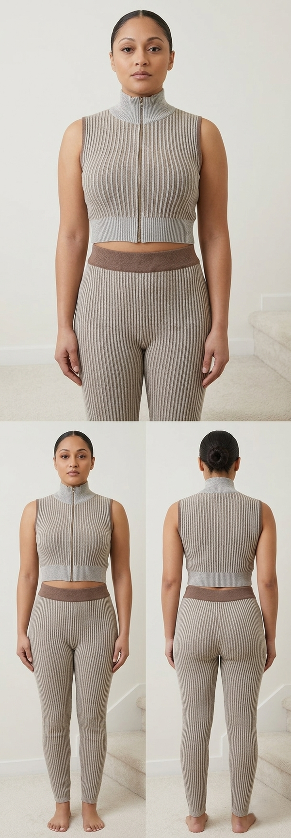 Women's 2-Piece Ribbed Knit Crop Top and Pants Set