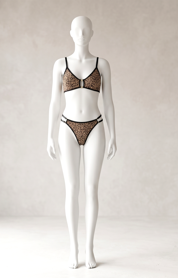 Women's Leopard Print Ring-Detail Lingerie Set