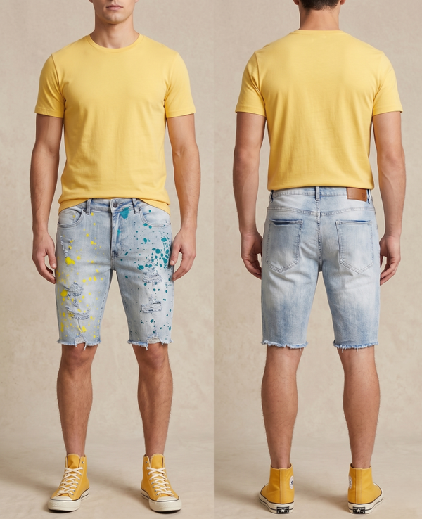 Men's Waimea Two-Toned Painted Bleach Wash Denim Shorts