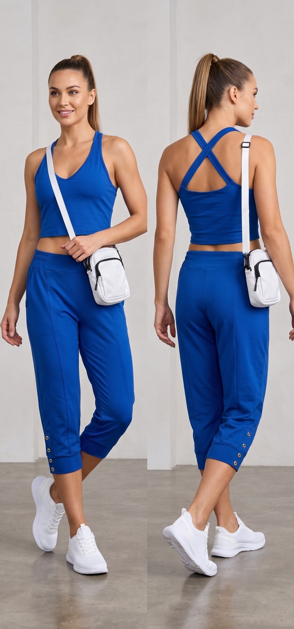 Women's Criss-Cross Active Tank and Lace-Up Capri Pants Set