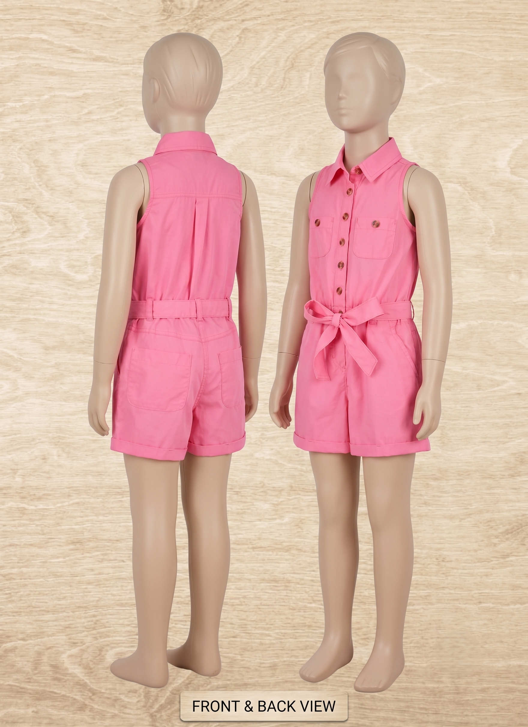 Girls’ Neon Pink Utility Button-Front Romper