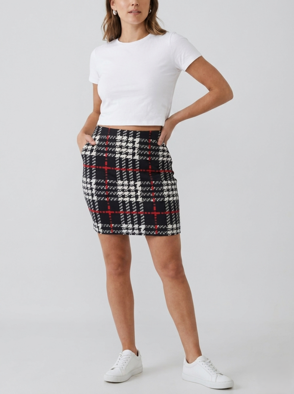 Women's Houndstooth Plaid High-Waisted Mini Skirt