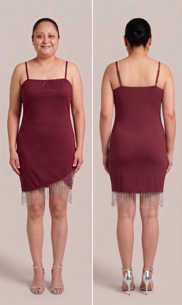 Women's Cami Rhinestone Fringe Asymmetric Dress