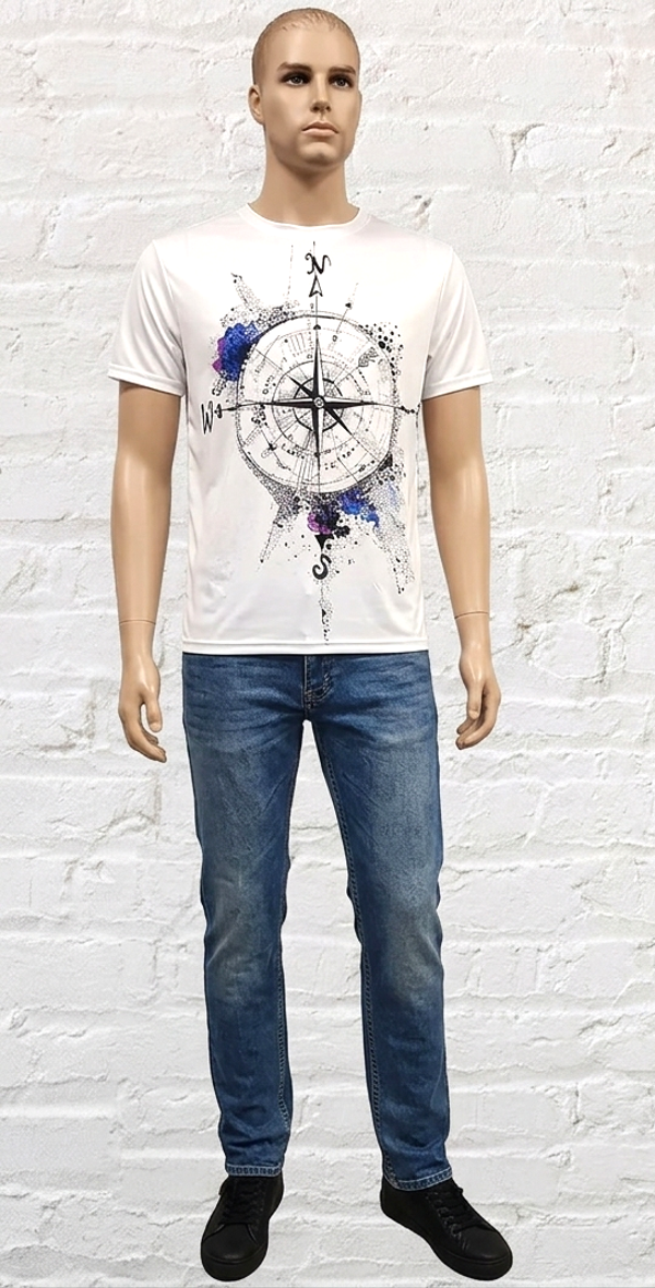 Men's Artistic Compass Graphic Crew Neck Tee