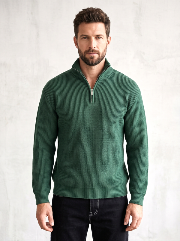 Men's Quarter-Zip Ribbed Knit Sweater
