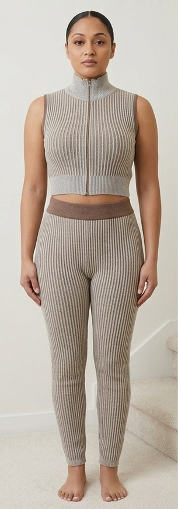 Women's 2-Piece Ribbed Knit Crop Top and Pants Set
