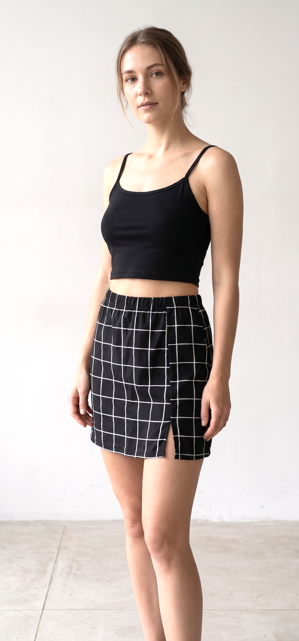 Women's High-Waisted Plaid Skirt & Crop Cami Set