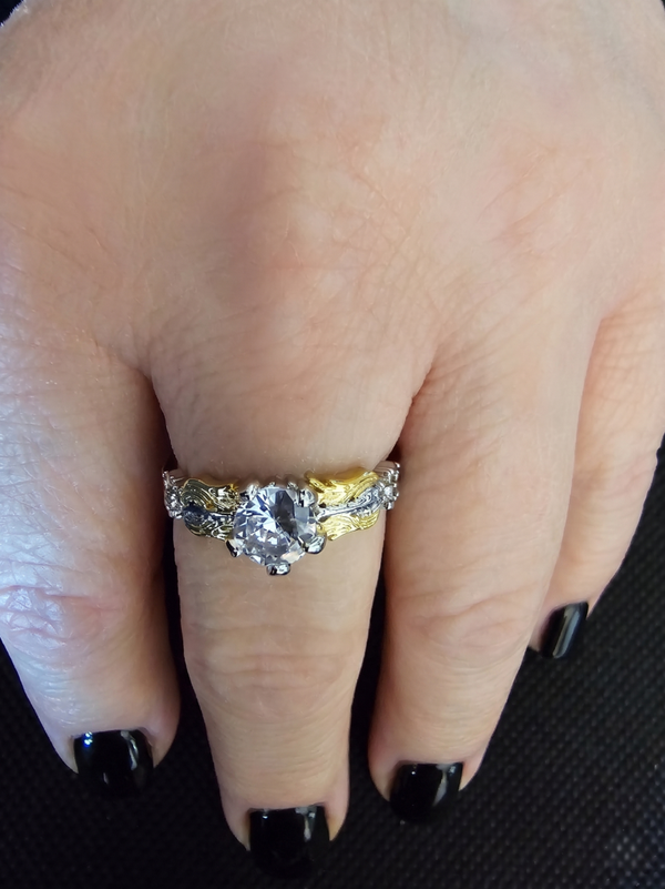 Two-Tone Floral Branch Solitaire Ring