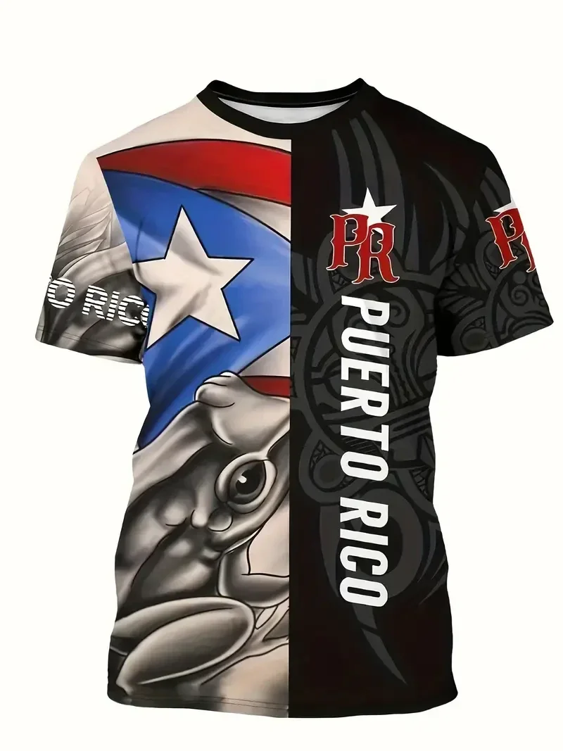 Men's Puerto Rico & Frog Pattern, Short Sleeve T-Shirt